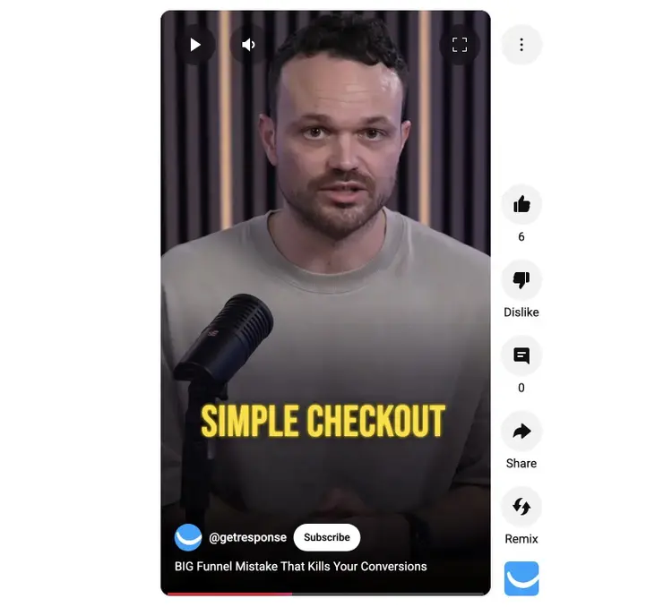 A YouTube short by GetResponse titled “BIG Funnel Mistake That Kills Your Conversions.”