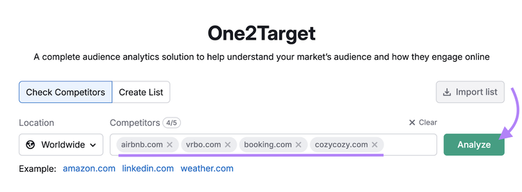four competitors entered into One2Target tool