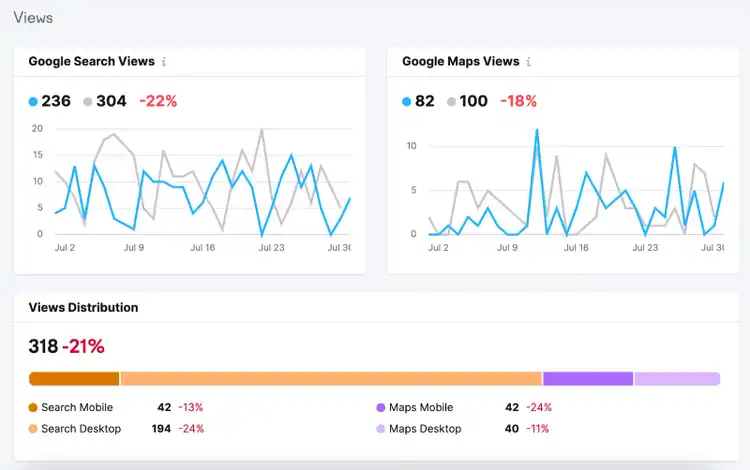 Google Business Profile insights include google search views, map views, and more