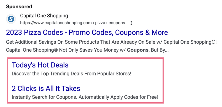 an example of two ad assets for Capital One Shopping sponsored ad on Google
