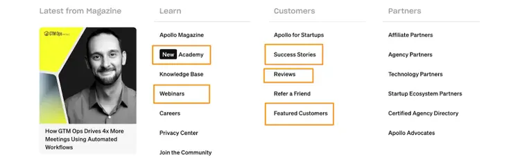 Apollo Magazine resources showing Academy, Knowledge Base, and Reviews