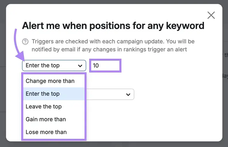 Creating a custom alert on the Position Tracking tool.