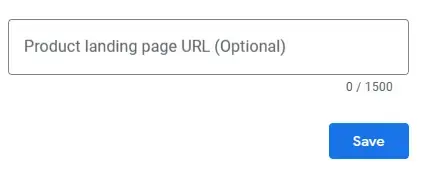 Product landing page URL input field with Save button