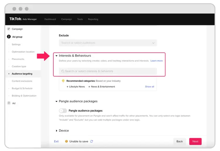 TikTok’s "Audience targeting" page