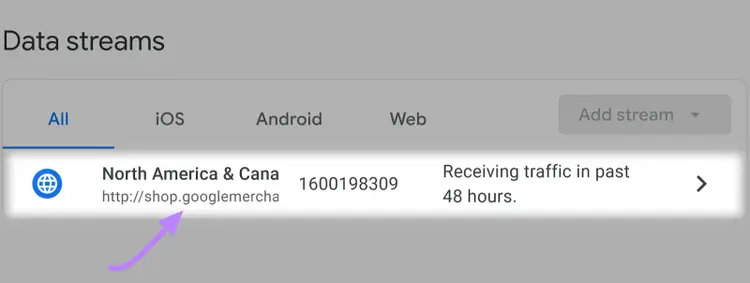 "North America & Cana" data stream selected