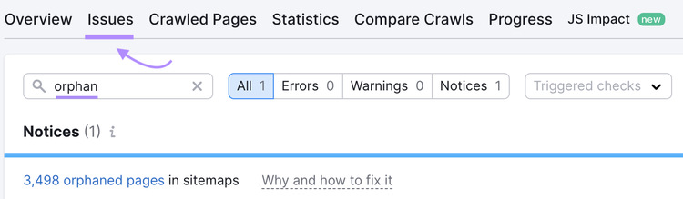 search for "orphan" in the "Issues" tab