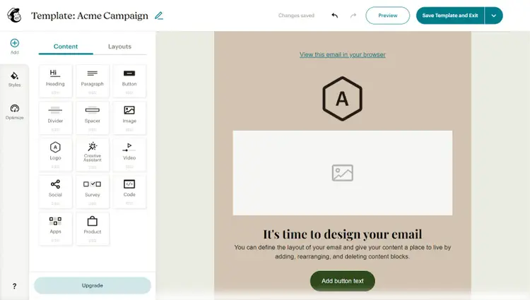 Drag-and-drop template editor in Mailchimp