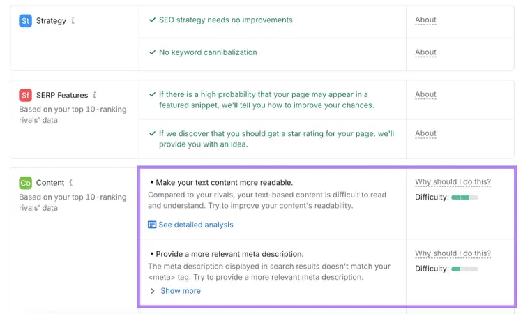 content ideas for a url include make your text more readable and provide a more relevant meta description