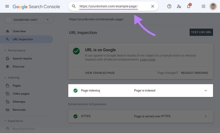 Page indexing status in Google Search Console