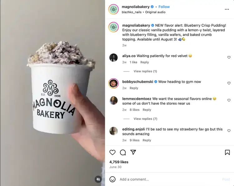 A bakery posts a picture of a new item on their menu for the season.