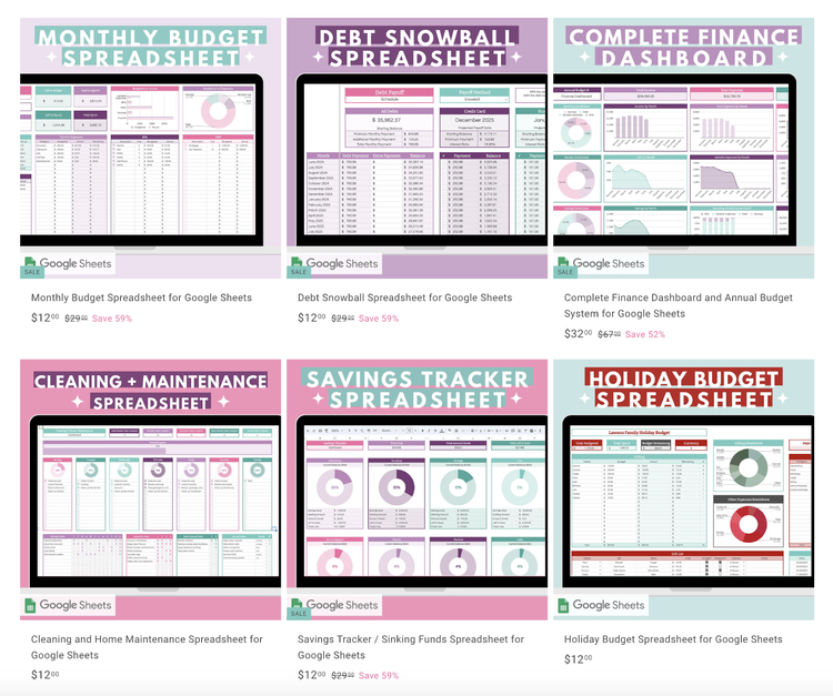 Google Sheets template products list