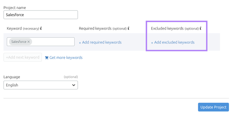 "Excluded keywords (optional)" field