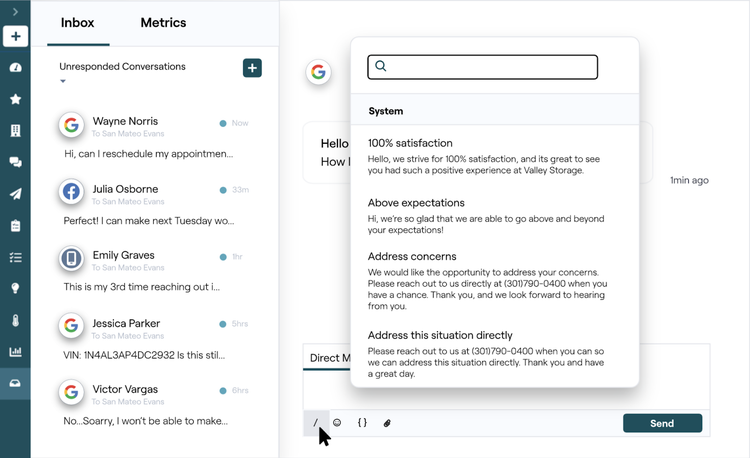 "Inbox" section in Reputation tool