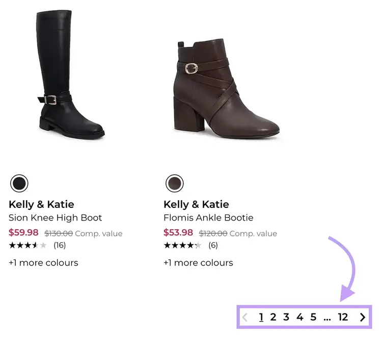 paginated results on an ecommerce website with the page numbers at the bottom highlighted