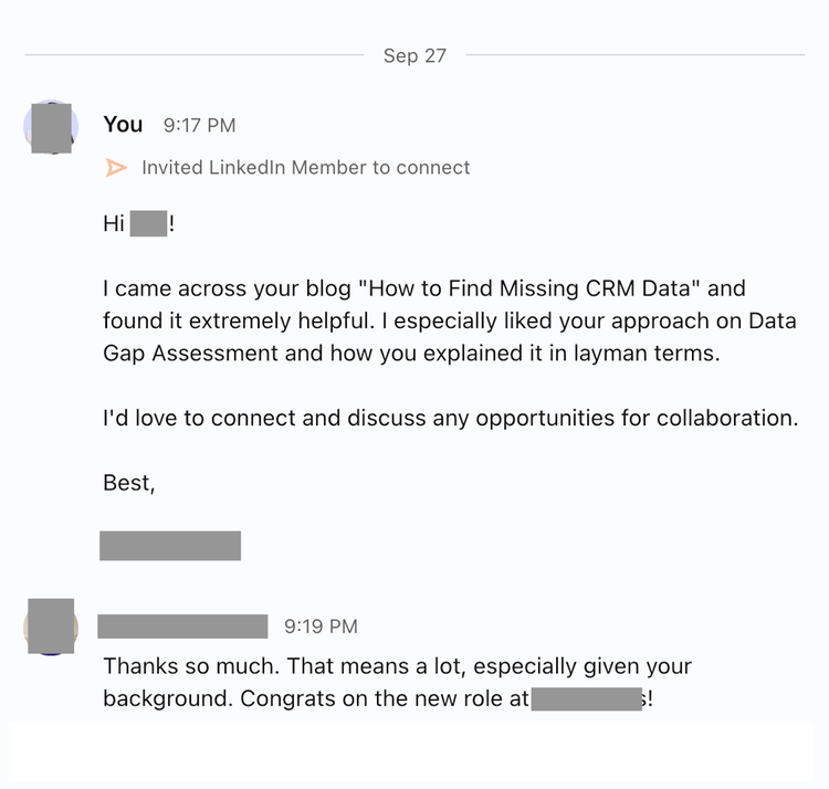 example of LinkedIn message
