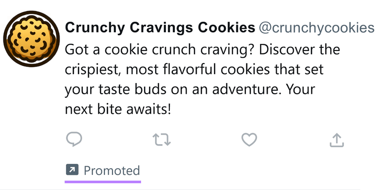 Crunchy Cravings Cookies's post on X, marked as “Promoted”