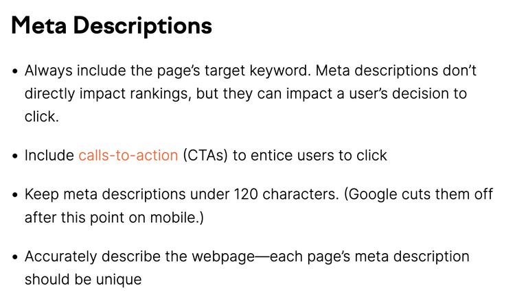 "Meta Descriptions" subheading