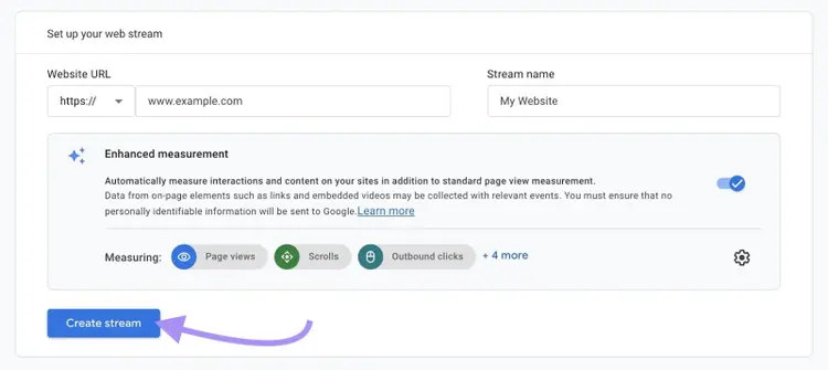 "Create stream" button