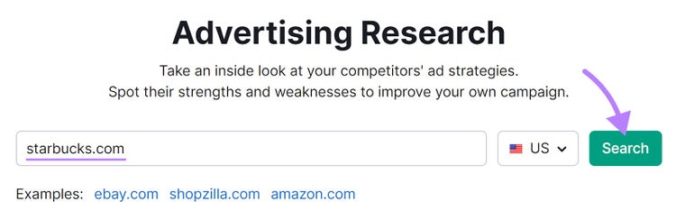"starbucks.com" entered into the Advertising Research tool