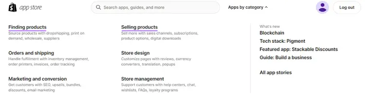 Shopify App Store with ecommerce apps for products, orders, and store management