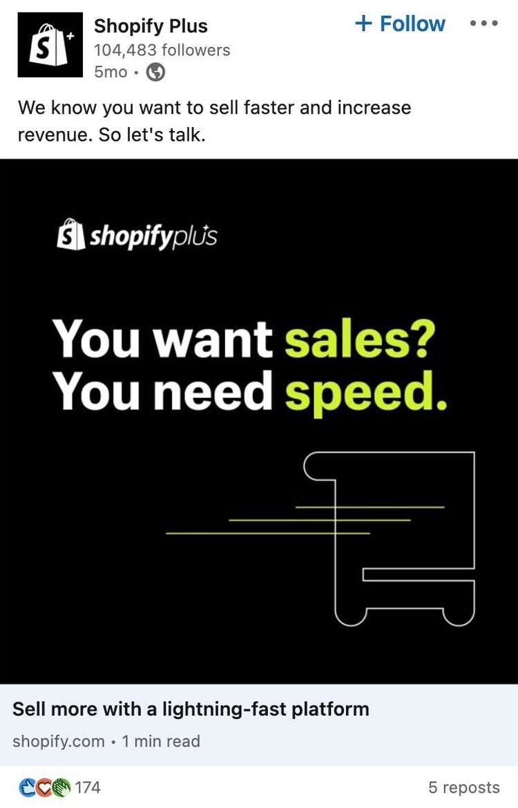 A LinkedIn ad by Shopify Plus