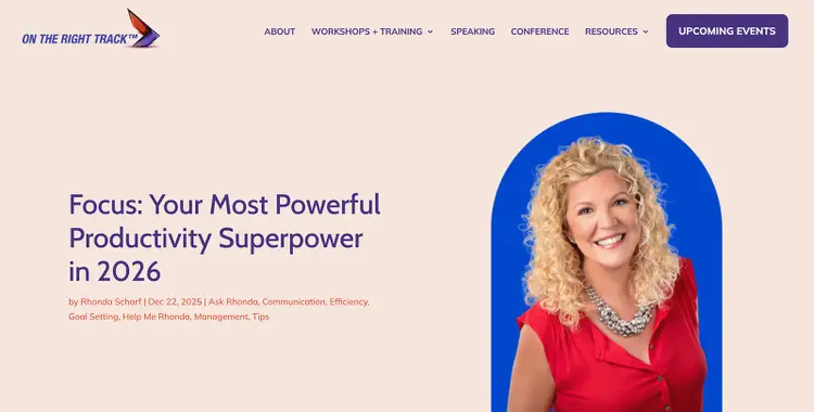 Lifestyle blog post header on focus and productivity in 2026 with author photo.
