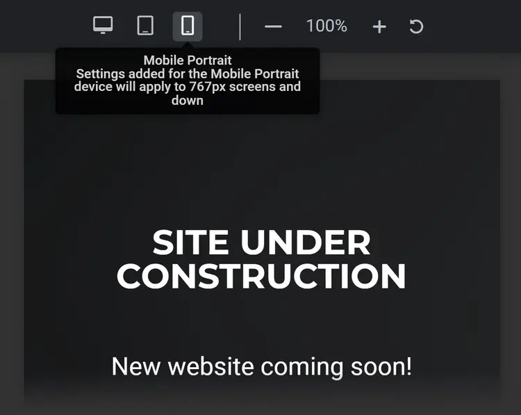 Demo page with responsive design in an website builder