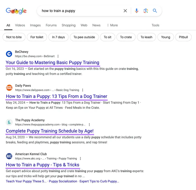 meta titles are highlighted in the google SERP for organic listings