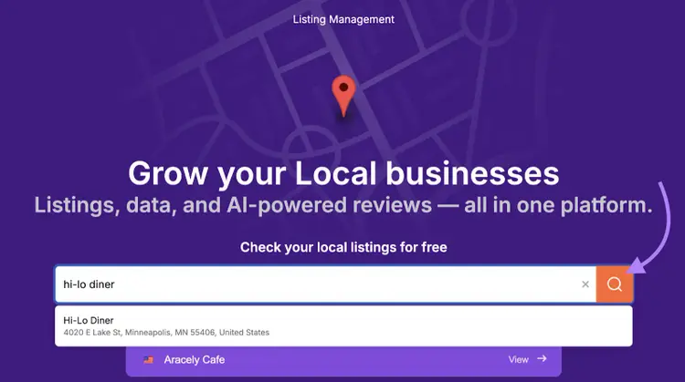 Search for business in Listing Management tool.