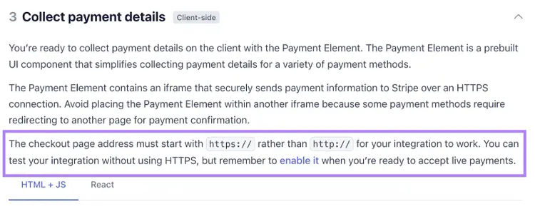The site states the checkout page must start with https:// rather than http:// for your integration to work.