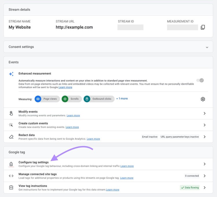 “Configure tag settings" option selected in Admin
