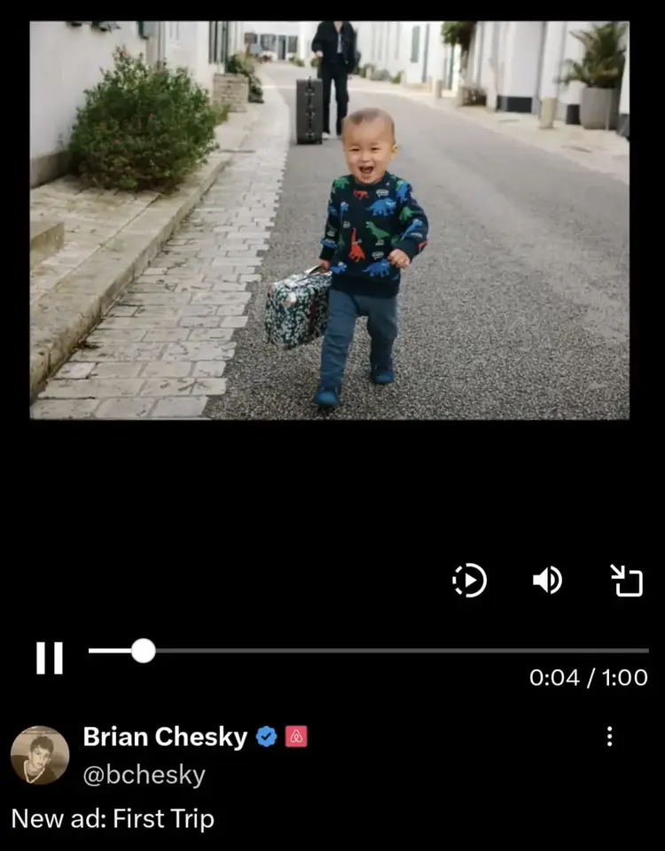 Airbnb CEO Brian Chesky video ad showing couple's vacation photos and family memories