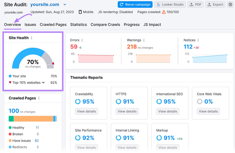 Site Audit “Overview” report
