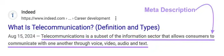 A SERP listing with the meta description highlighted.