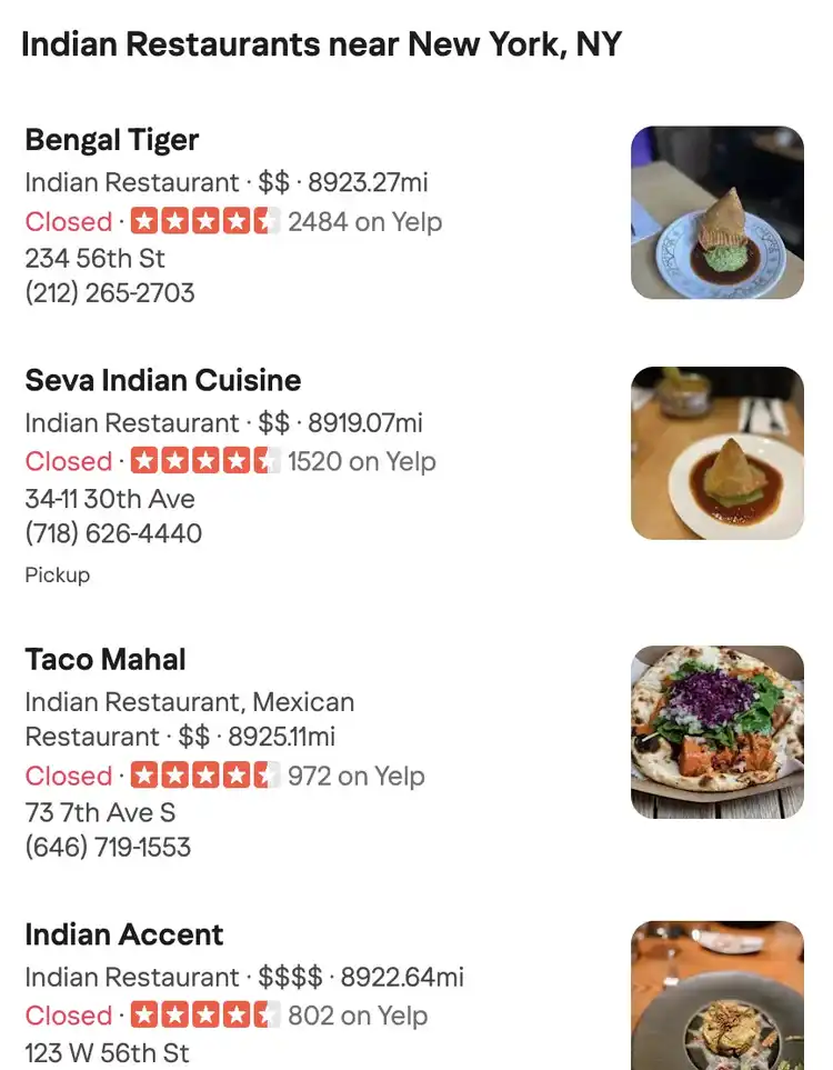 A local listing on Yahoo with data pulled directly from Yelp.