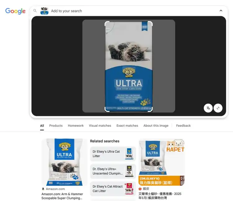 An image uploaded to Google search which then displays relevant image results.