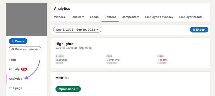 LinkedIn “Analytics” section