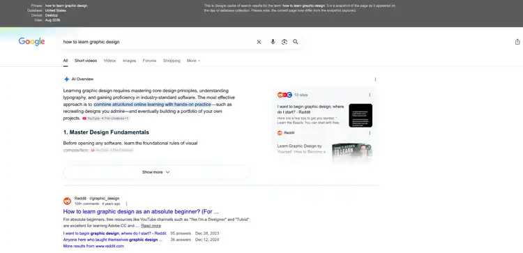 sample SERP snapshot with an AI overview