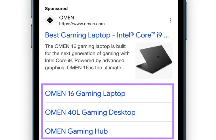 Sitelink extensions in vertical list on mobile
