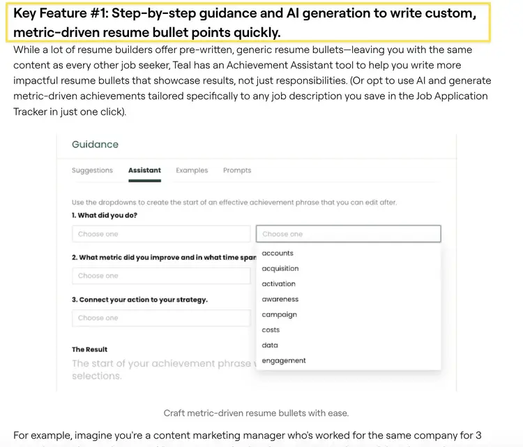 The benefits are listed as bolded headers followed by an explanation and screenshot.