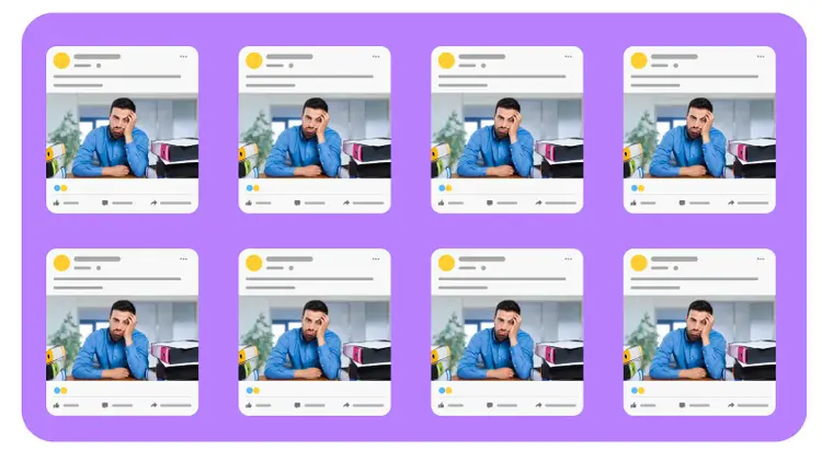 Grid of 8 blog post format illustrations with varied layouts and design templates