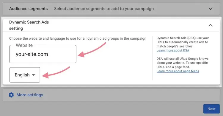 type in your domain and choose language