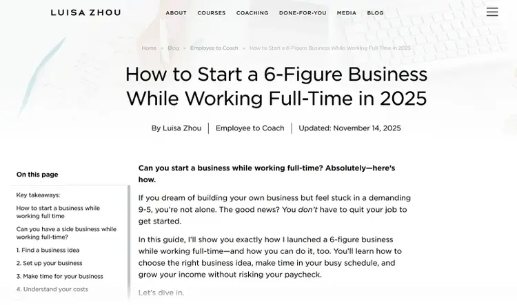 Experience driven blog post on starting a six-figure business, showing in-depth guide.