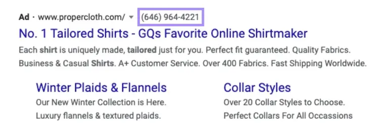 A call extension on desktop