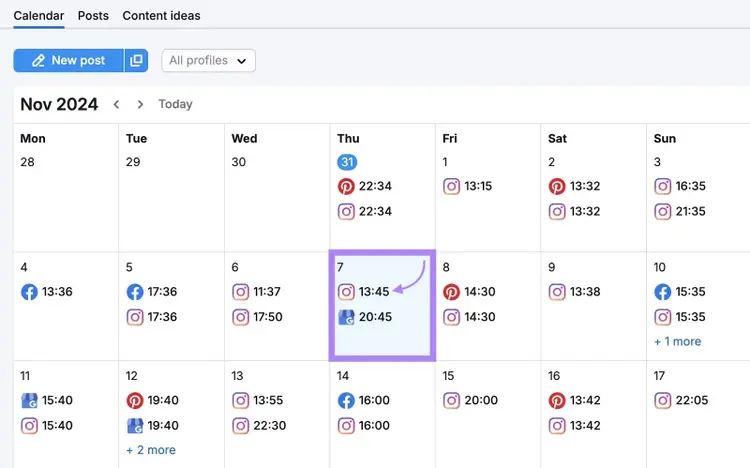 Calendar view on Social Poster with a newly scheduled post highlighted.
