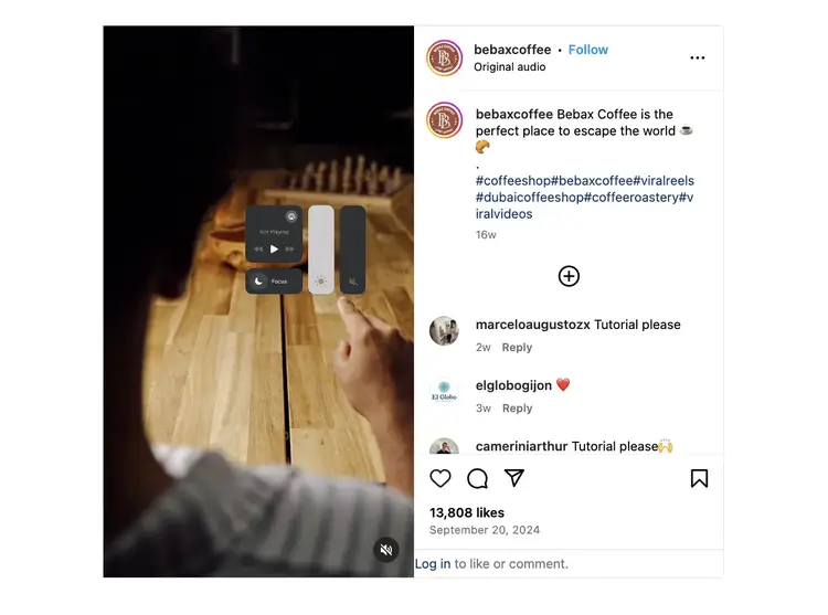 Bebax coffee ad showing table scene transitioning to smartphone screen perspective