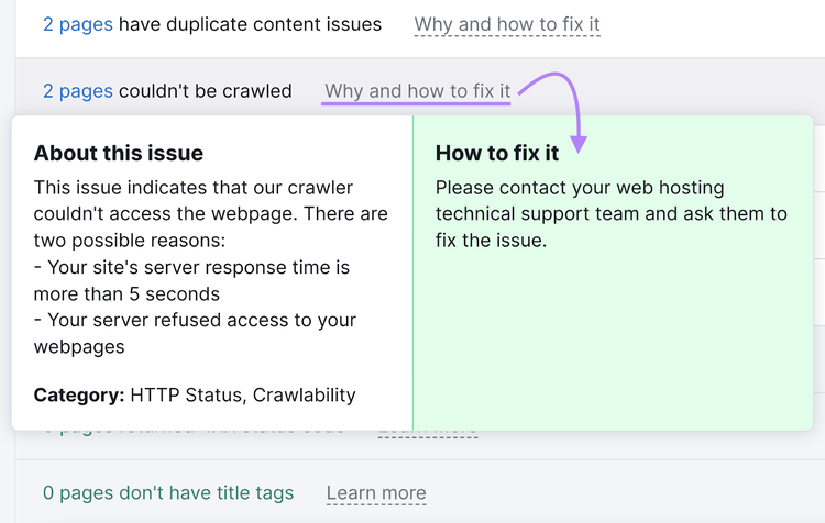 “Why and how to fix it” section