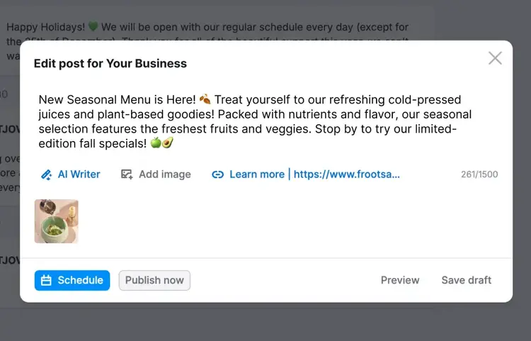 Using Semrush's GBP Optimization tool to generate a GBP posts using AI.