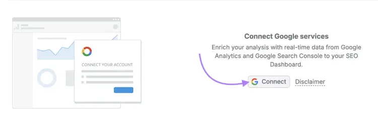 Connect Google services interface: Analytics and Search Console connection for SEO Dashboard