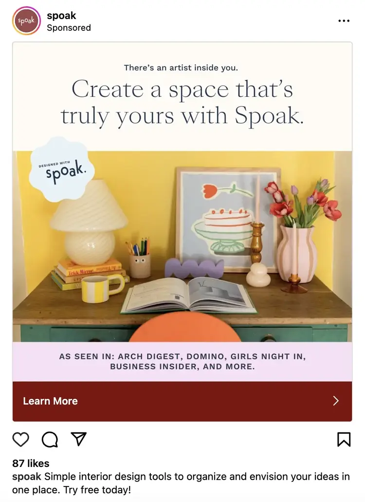 A sponsored post on Instagram from "spoak"